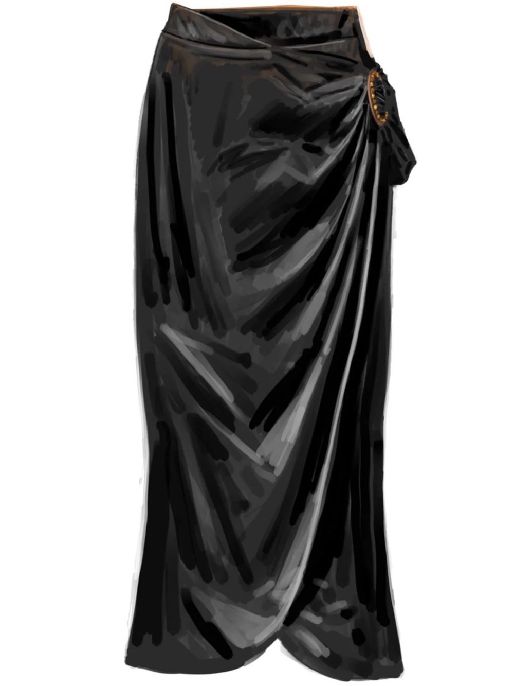 Silk J Peterman Sz 16 Wrap-Accent Mermaid Tail MIDI  Skirt Black